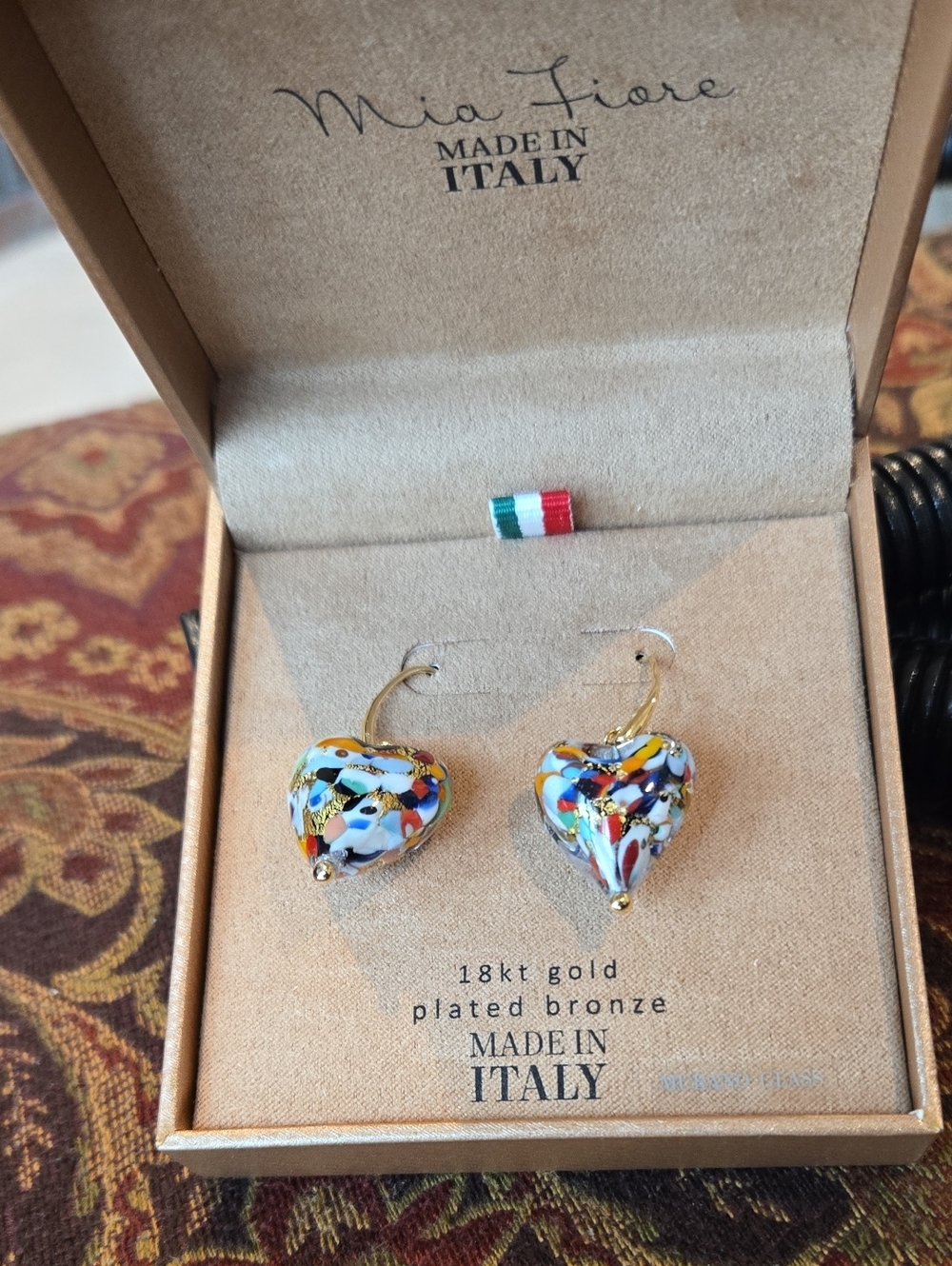 Mia Fiore Multicolor Heart Murano Glass Drop Earrings - Gold-Plated